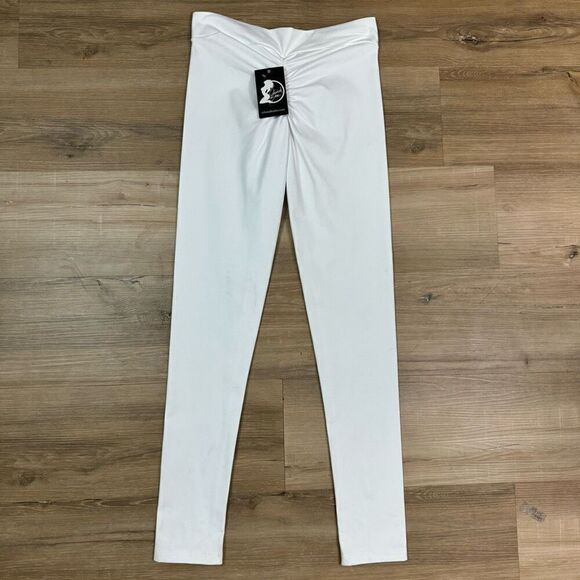 Celestial Bodiez Womens L Crossover Waist Booty Scrunch Leggings Solid White New - Picture 5 of 8